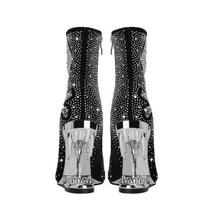 Vue Arrière des Bottines Tête de Mort Skull Pirate et Crâne Hurlant Couleur Argent