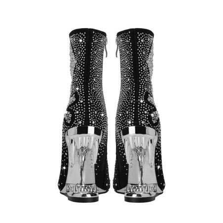 Vue Arrière des Bottines Tête de Mort Skull Pirate et Crâne Hurlant Couleur Argent