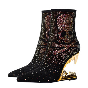 Vue générale des Bottines Tête de Mort Skull Pirate et Crâne Hurlant Couleur Or