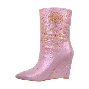 Bottines Tête de Mort Pirates et Strass Couleur Rose