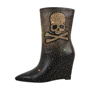 Bottines Tête de Mort Pirates et Strass Couleur Noir