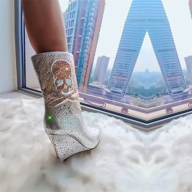 Vue arrière Bottines Tête de Mort Pirates et Strass Couleur Blanc