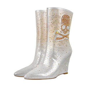 Vue générale Bottines Tête de Mort Pirates et Strass Couleur Blanc