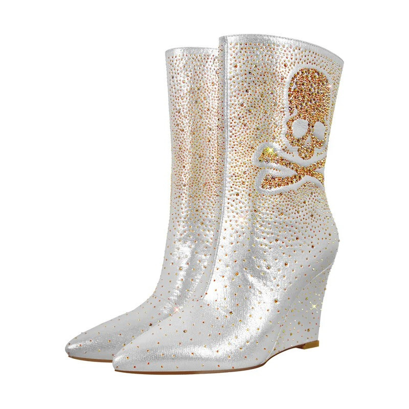 Vue générale Bottines Tête de Mort Pirates et Strass Couleur Blanc