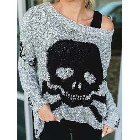 Détails du Pull Tête de Mort Esprit Rebelle pour Femme