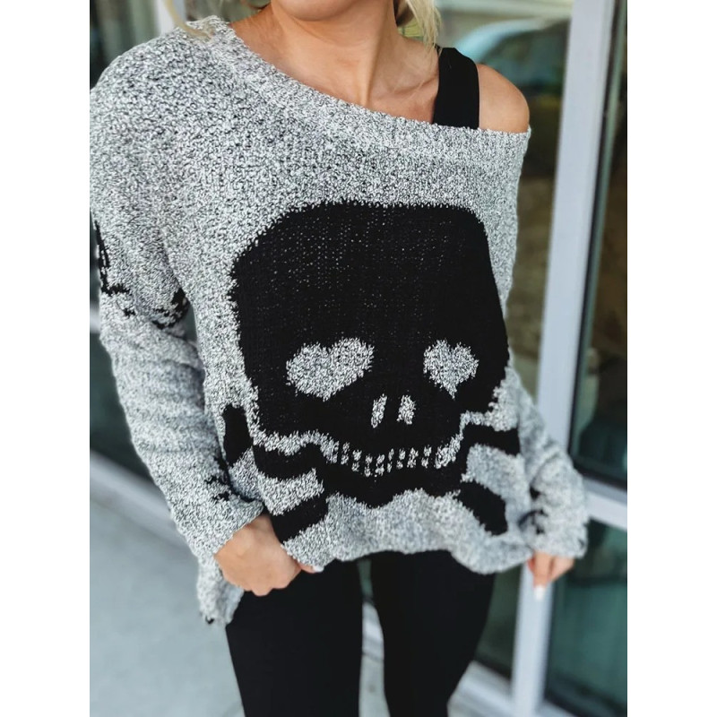 Détails du Pull Tête de Mort Esprit Rebelle pour Femme