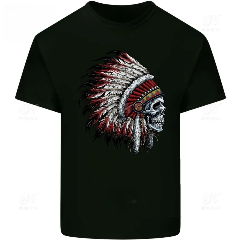 T-shirt Tête de Mort Crâne Tête de Chef indien