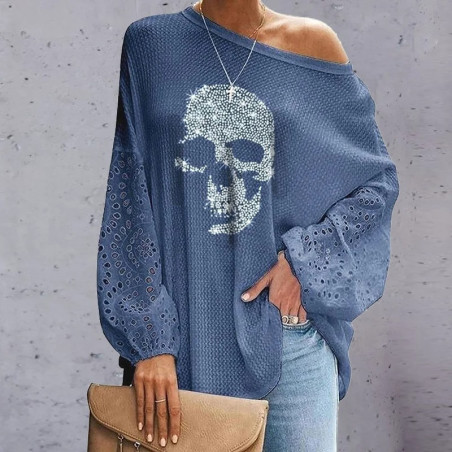 T-shirt Tête de mort à manches longues lanterne pour femme