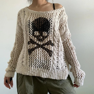 Pull Tête de Mort Tricot Gothique Décontracté