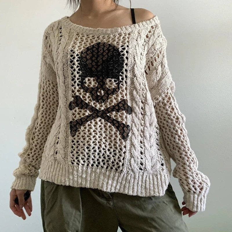 Pull Tête de Mort Tricot Gothique Décontracté