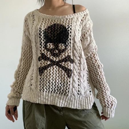 Pull Tête de Mort Tricot Gothique Décontracté