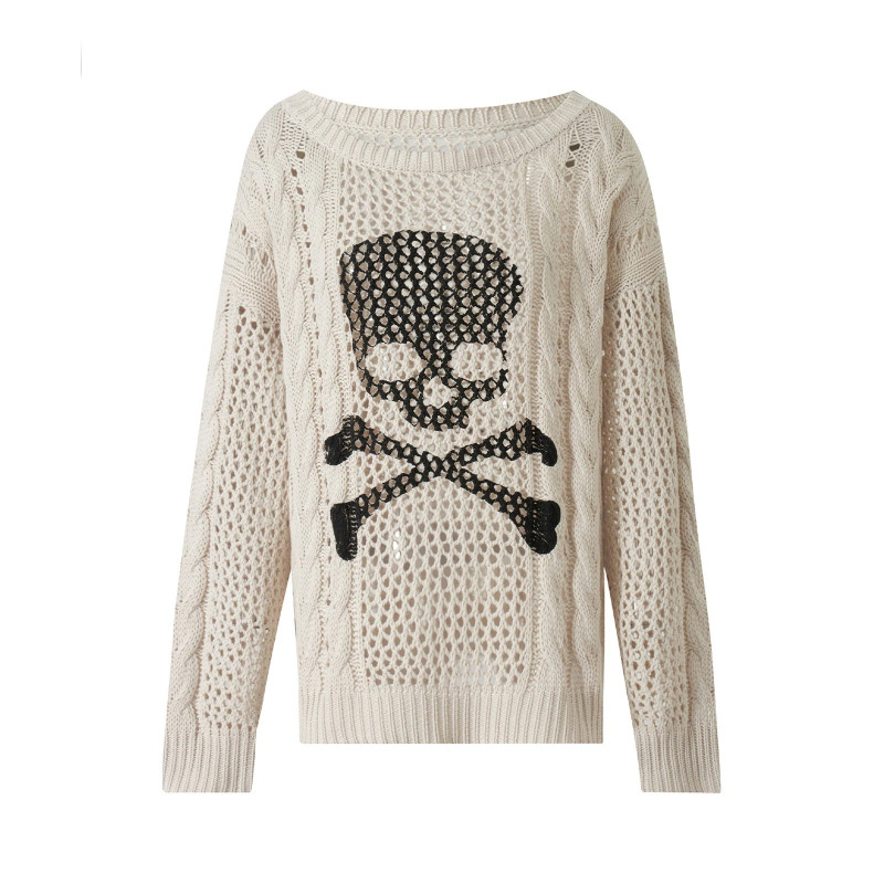 Vue d'ensemble Pull Tête de Mort Tricot Gothique Décontracté