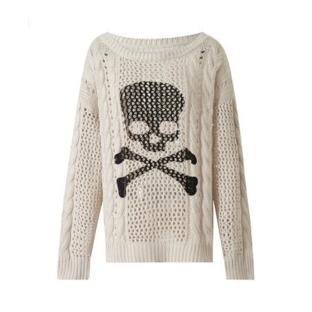 Vue d'ensemble Pull Tête de Mort Tricot Gothique Décontracté