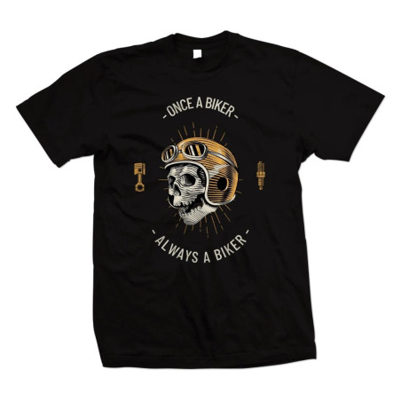T-Shirt Tête de Mort Biker Once a Biker Always a Biker couleur noir