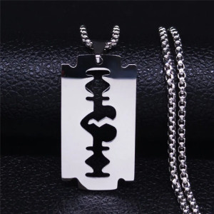 Pendentif Punk Rock Lames de Rasoir Rythme du Coeur enAcier Inoxydable
