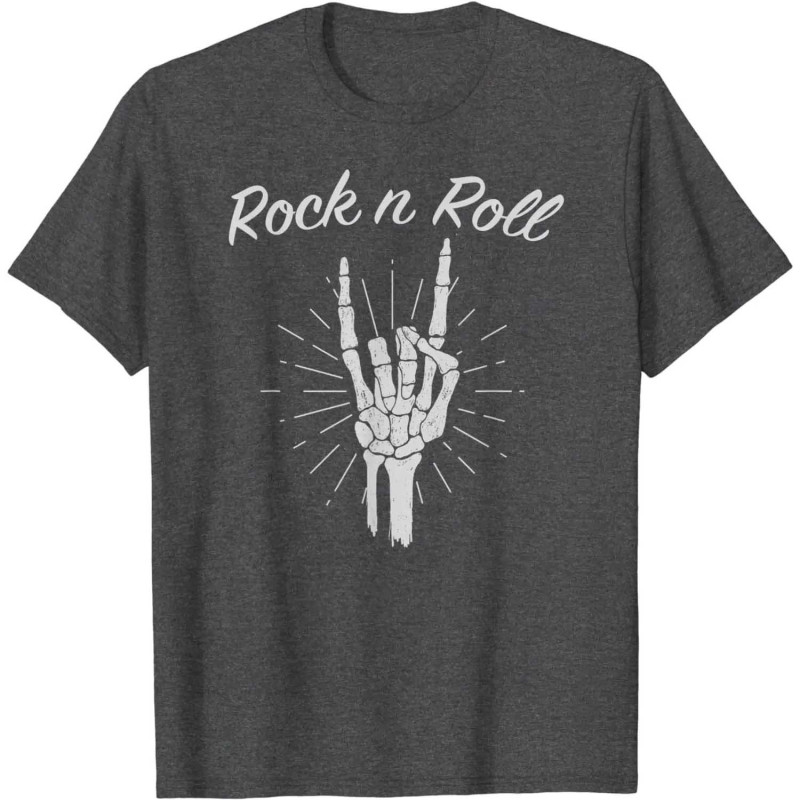 T-shirt Tête de Mort Rock Metal Horns Éternel Couleur Gris Fonce