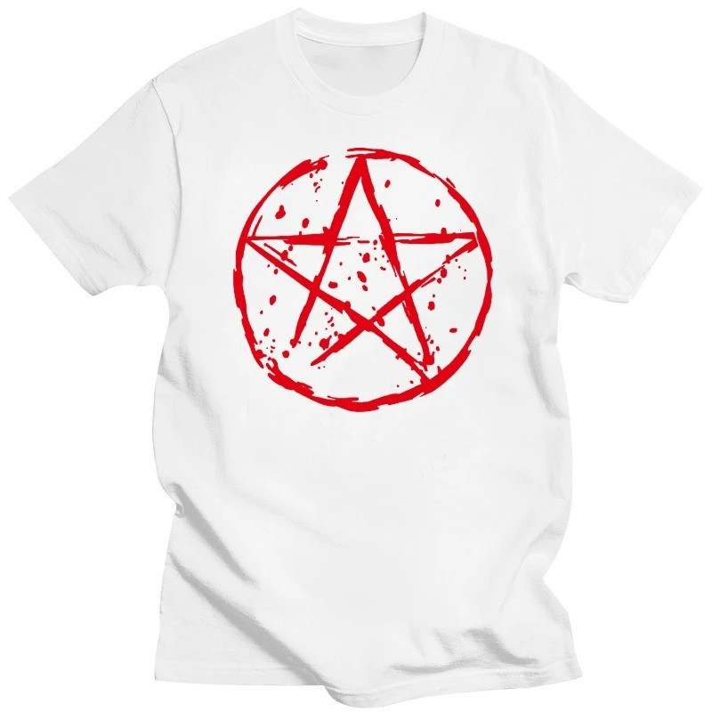 T-shirt Gothique Pentagramme Sanglant Couleur Blanc