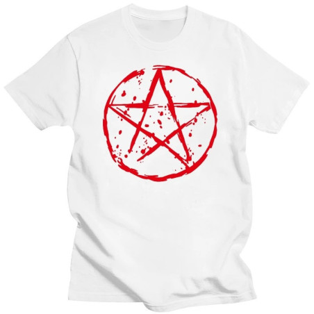T-shirt Gothique Pentagramme Sanglant Couleur Blanc