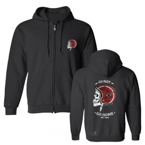Sweatshirt Tête de Mort Crâne Biker 'Go Fast, Go Home' - avec fermeture éclaire - couleur noir