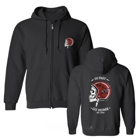 Sweatshirt Tête de Mort Crâne Biker 'Go Fast, Go Home' - avec fermeture éclaire - couleur noir