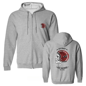 Sweatshirt Tête de Mort Crâne Biker 'Go Fast, Go Home' - avec fermeture éclaire - couleur gris