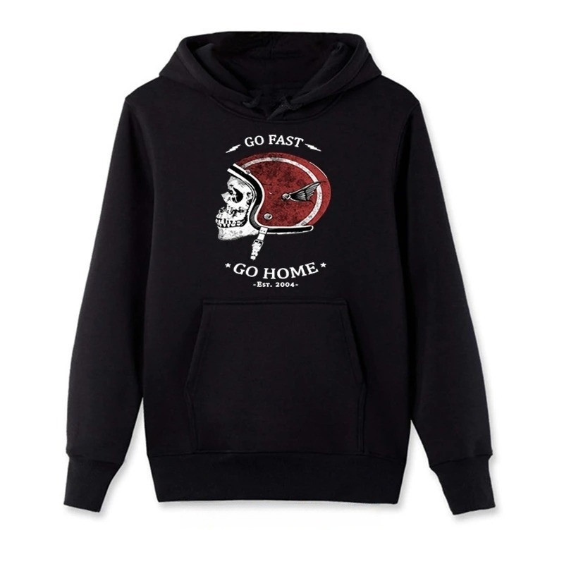 Sweatshirt Tête de Mort Crâne Biker 'Go Fast, Go Home' - avec poche ventrale - couleur noir