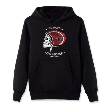 Sweatshirt Tête de Mort Crâne Biker 'Go Fast, Go Home' - avec poche ventrale - couleur noir