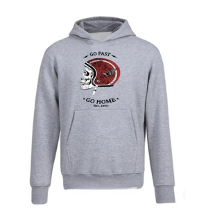 Magnifique Sweatshirt Tête de Mort Crâne Biker 'Go Fast, Go Home' - avec poche ventrale - couleur gris