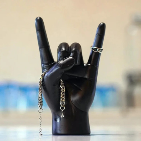 Vue face de la Statuette Heavy Metal Horns Couleurs Dark