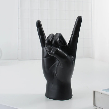 Vue côté de la Statuette Heavy Metal Horns Couleurs Dark