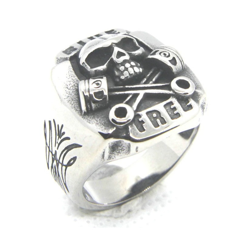 Bague Tête de Mort Biker Ride Free