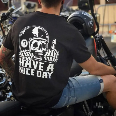 T-shirt Motard Tête de Mort Have a Nice Day - Couleur noir