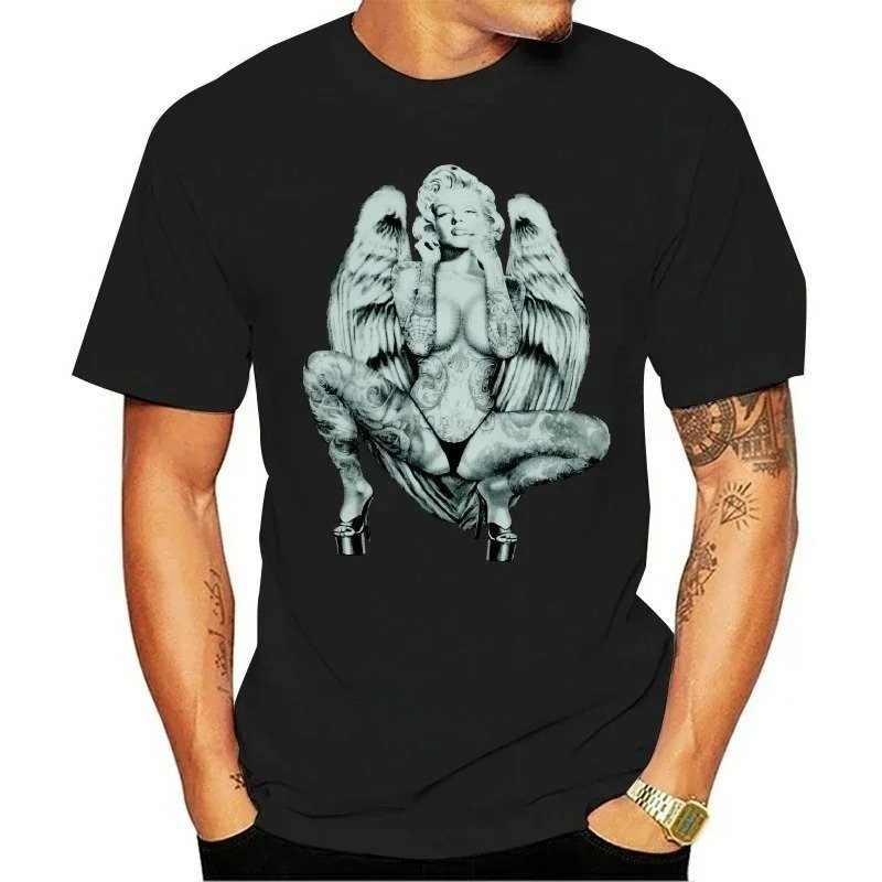 T-shirt Rock Pin-up Ange Déchu Inked - couleur noir