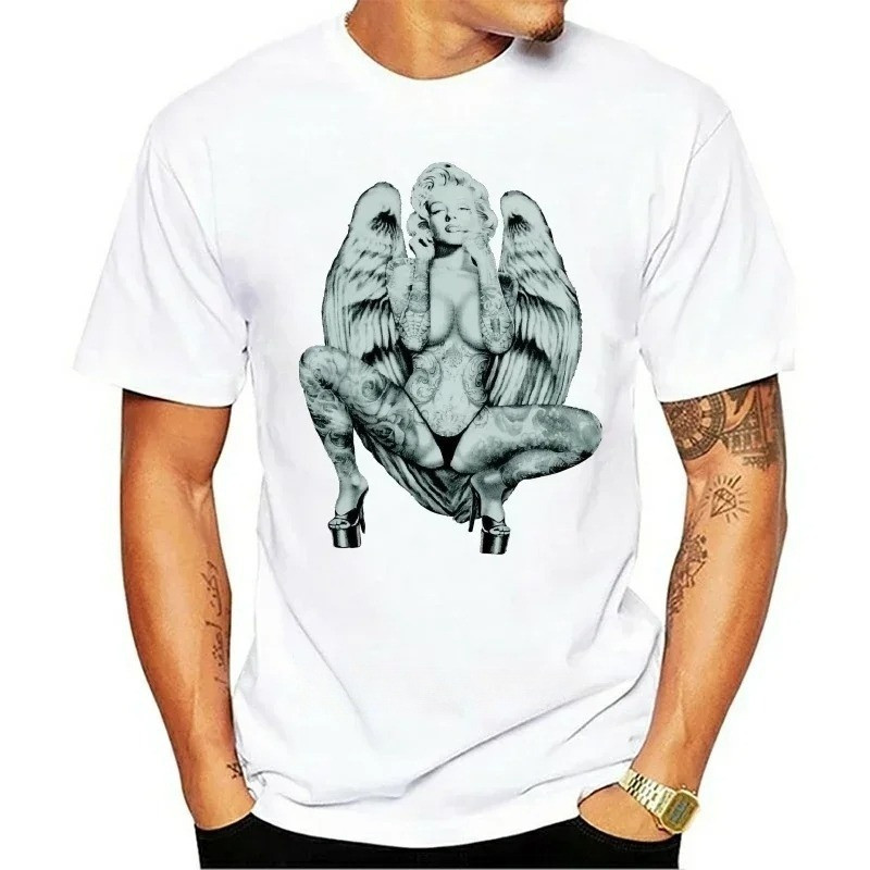 T-shirt Rock Pin-up Ange Déchu Inked - couleur blanc