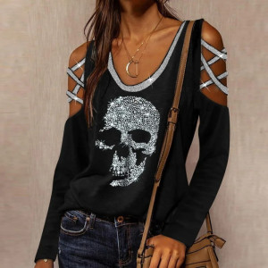 Magnifique Haut Chill & Rock Skull Strass pour Femme