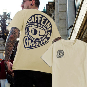 T-shirt Tête de Mort Motard Caffeine & Gasoline Beige