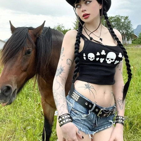 Détails du Débardeur Gothique Tête de Mort 'Esprit Rebel'