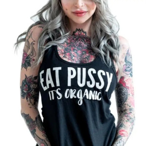 Débardeur Noir 'Eat Pussy, It's Organic' - Provocation Chic