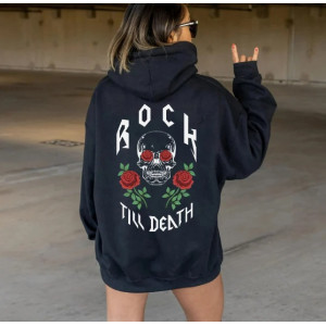 Sweat Rock Tête de Mort - Rock Until Death - Roses Rebelles - couleur noir
