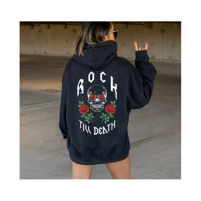 Sweat Rock Tête de Mort - Rock Until Death - Roses Rebelles - couleur noir