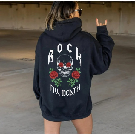 Sweat Rock Tête de Mort - Rock Until Death - Roses Rebelles - couleur noir