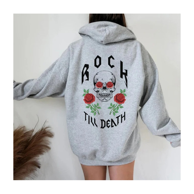Sweat Rock Tête de Mort - Rock Until Death - Roses Rebelles - couleur gris