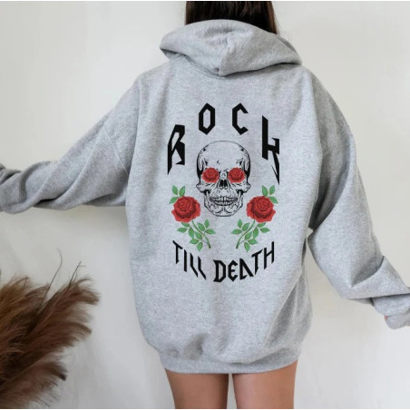 Sweat Rock Tête de Mort - Rock Until Death - Roses Rebelles - couleur gris