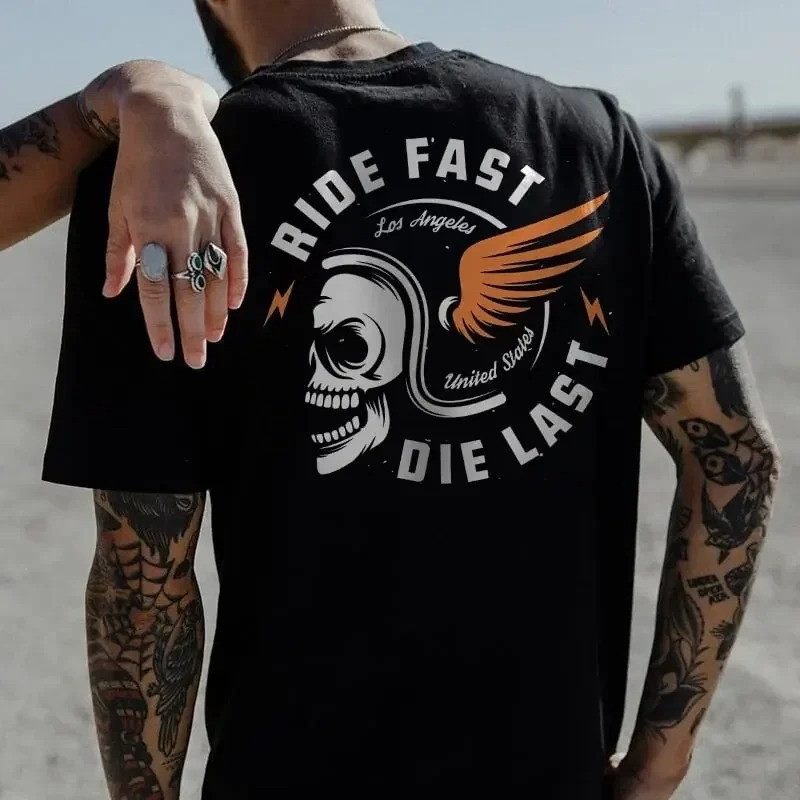 T-shirt Tête de Mort Motard 'Ride Fast Die Last'