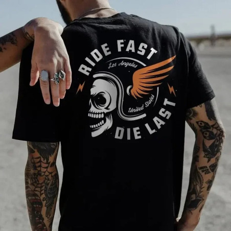 T-shirt Tête de Mort Motard 'Ride Fast Die Last'