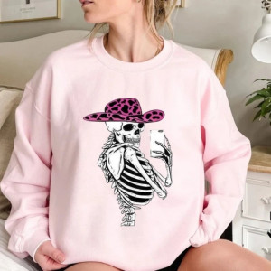 Sweatshirt Tête de Mort 'Selfie Cowgirl' - couleur rose