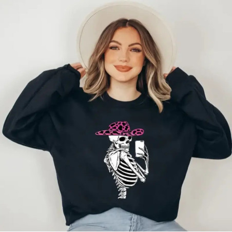 Sweatshirt Tête de Mort 'Selfie Cowgirl' - couleur noir
