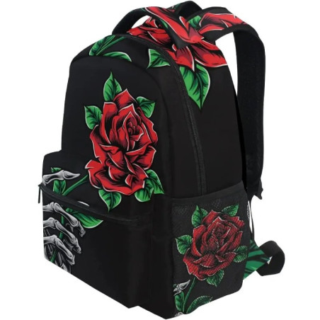 Vue côté du Sac à Dos Rock 'Épine Roses Rouge'