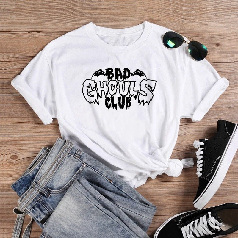 T-shirt Gothique Bad Ghouls Club - couleur blanc