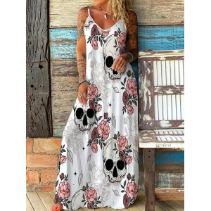 Robe Tête de Mort "Jardin de Roses" – Élégance Florale et Macabre